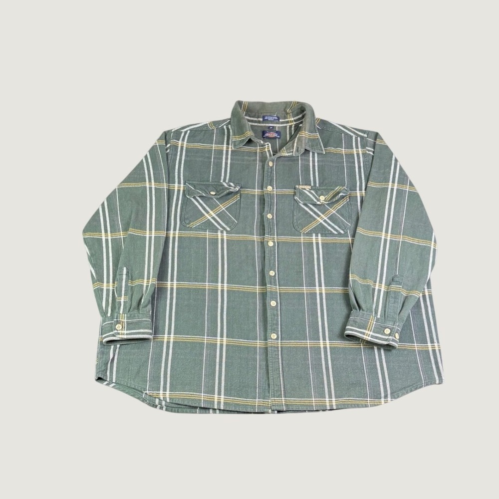 Dickies Mens 3XL Forest Green Plaid Flannel Button Down Shirt Cotton Workwear